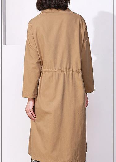 Classy khaki Plus Size clothes For Women Photography drawstring spring coat - SooLinen