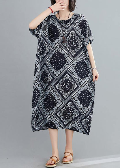 Classy navy prints cotton linen Soft Surroundings o neck Traveling summer - SooLinen