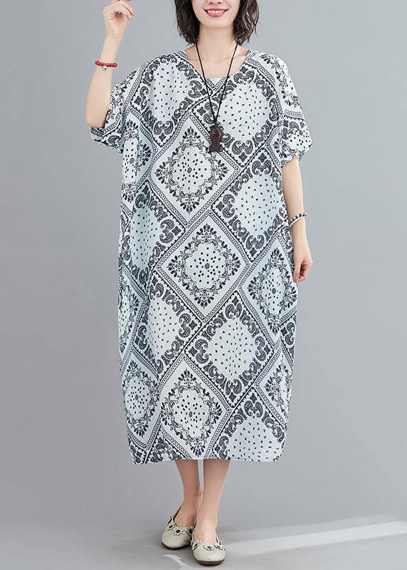 Classy navy prints cotton linen Soft Surroundings o neck Traveling summer - SooLinen