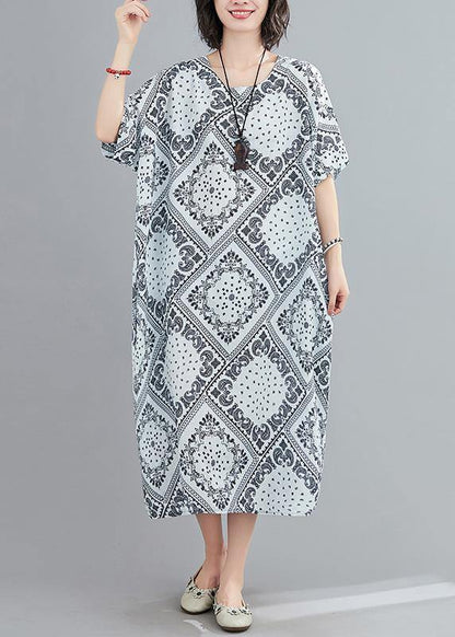 Classy navy prints cotton linen Soft Surroundings o neck Traveling summer - SooLinen