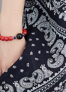 Classy navy prints cotton linen Soft Surroundings o neck Traveling summer - SooLinen