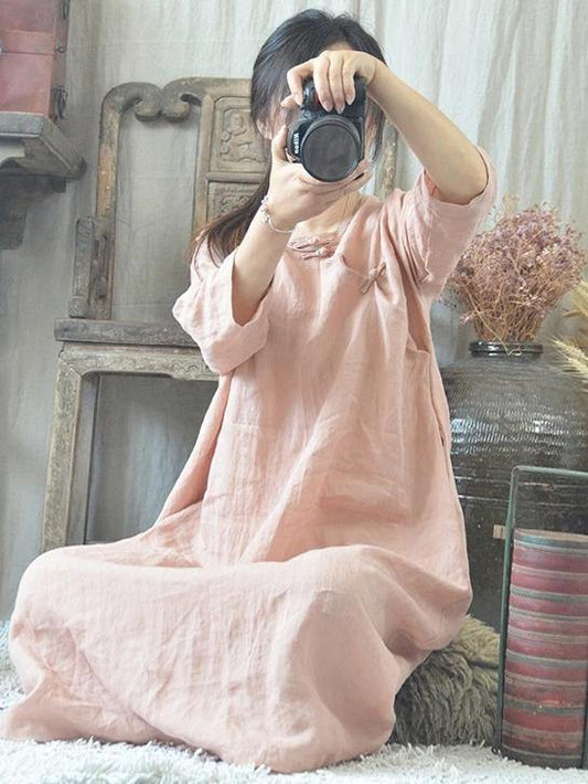 Classy o neck Chinese Button cotton quilting clothes Fashion Ideas blue Dresses - SooLinen