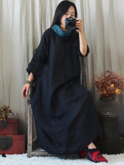 Classy o neck Chinese Button cotton quilting clothes Fashion Ideas blue Dresses - SooLinen