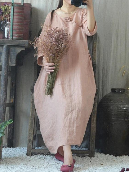 Classy o neck Chinese Button cotton quilting clothes Fashion Ideas blue Dresses - SooLinen