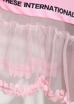 Edle O-Ausschnitt süße Baumwolltuniken 2019 Nähen rosa Patchworkkleid Sommer