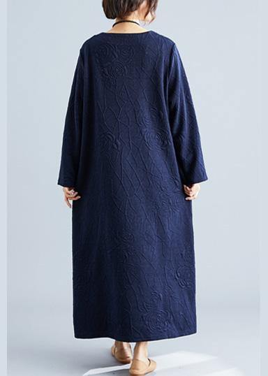 Classy o neck jacquard cotton Wardrobes Tunic navy Traveling Dresses fall - SooLinen