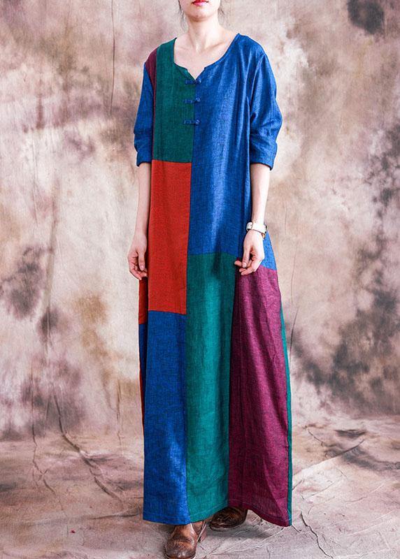 Classy o neck linen dress Wardrobes patchwork color Dress fall - SooLinen