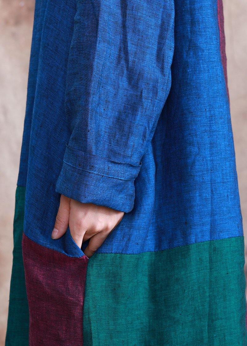 Classy o neck linen dress Wardrobes patchwork color Dress fall - SooLinen