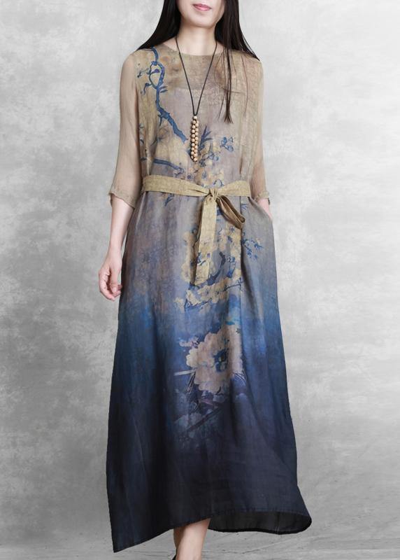 Classy o neck tie waist dress Tutorials nude print Dresses - SooLinen