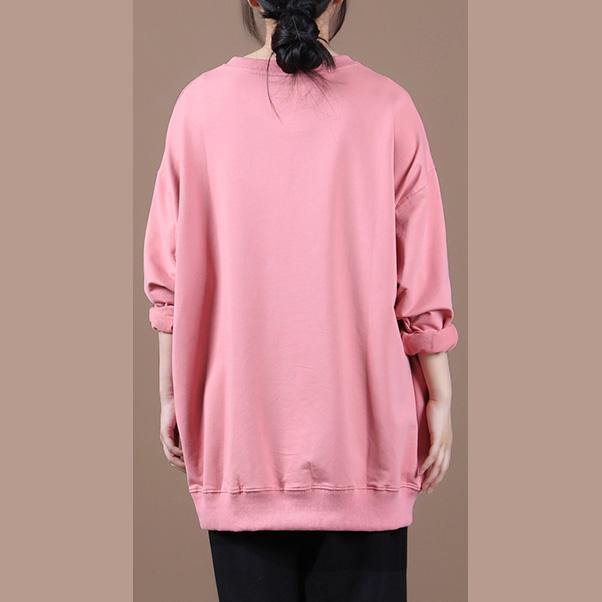 Classy pink Letter tunics for women o neck patchwork oversized top - SooLinen