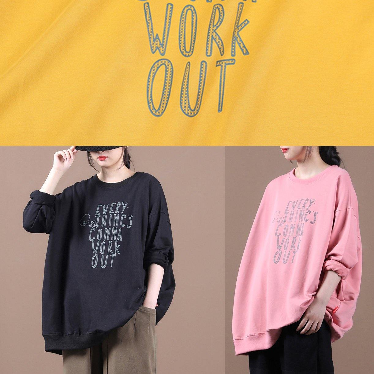 Classy pink Letter tunics for women o neck patchwork oversized top - SooLinen