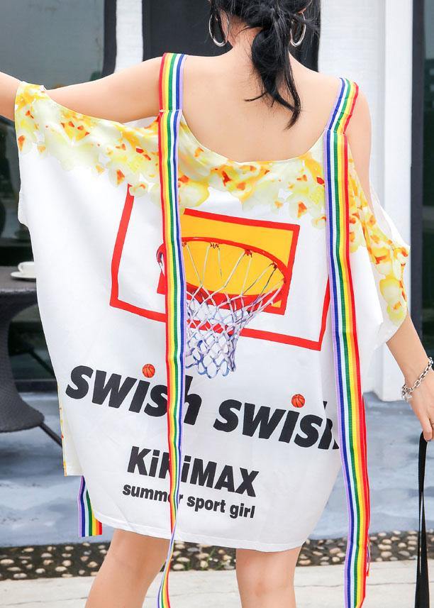 Classy prints Cotton dresses white off the shoulder Plus Size summer Dress - SooLinen