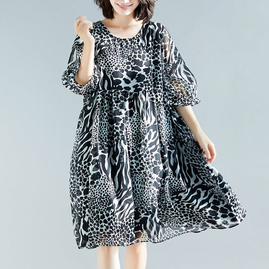 Edle Drucke Chiffon Lange Hemden Frauen Design O Hals Kleider Baumwolle Sommer Kleider