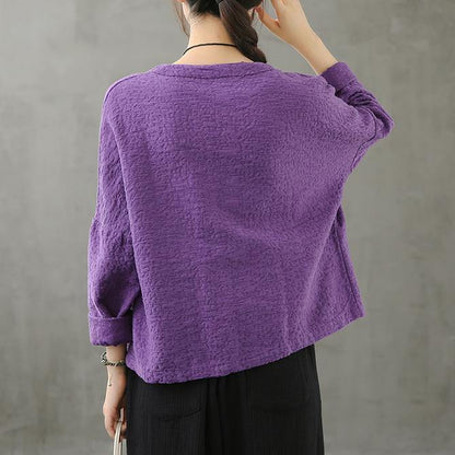 Classy purple Tunic v neck Button Down Dresses fall shirt - SooLinen