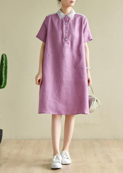 Classy purple Tunics lapel patchwork Knee summer Dresses - SooLinen