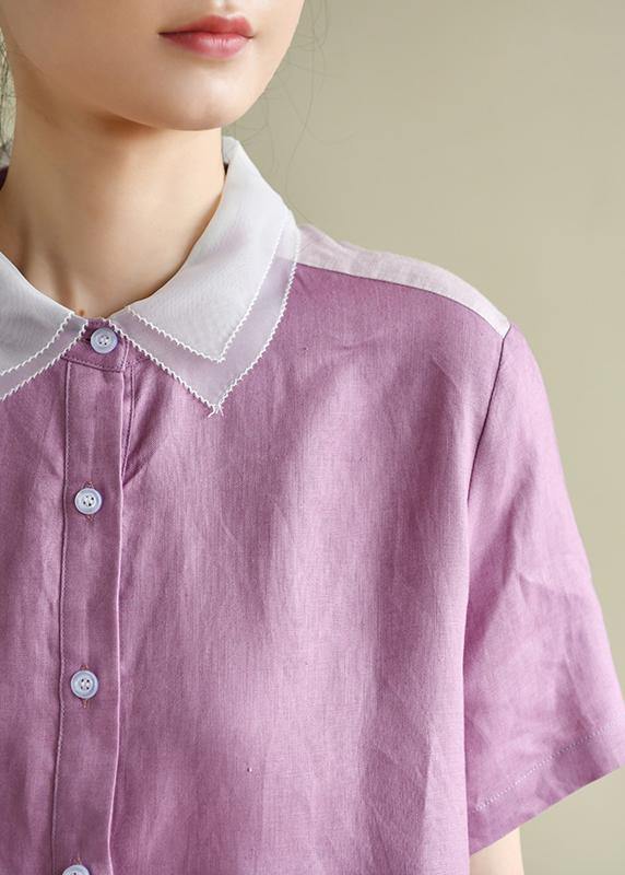 Classy purple Tunics lapel patchwork Knee summer Dresses - SooLinen