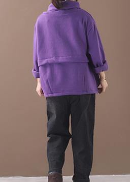 Classy purple cotton top silhouette thick Knee high neck tops - SooLinen