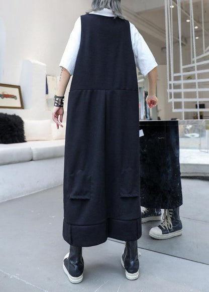 Classy sleeveless cotton dresses Tutorials black v neck long Dresses fall - SooLinen