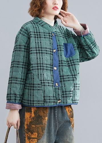 Classy stand collar patchwork clothes For Women Runway khaki plaid tops - SooLinen