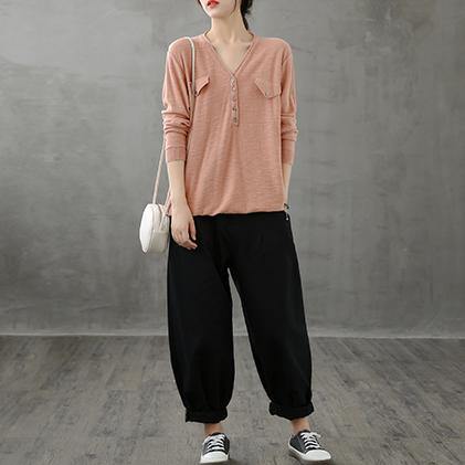 Classy v neck Button Down tunic top Inspiration pink top - SooLinen