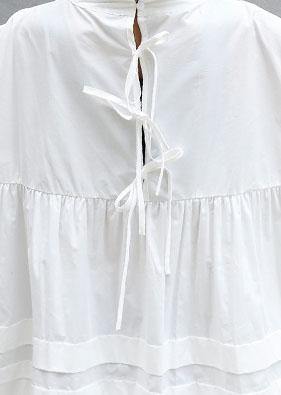 Classy white Cotton tunic top Puff Sleeve short fall Dresses - SooLinen