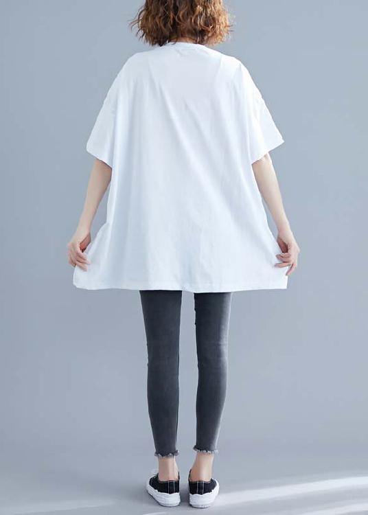 Classy white linen top silhouette Inspiration o neck patchwork summer blouse - SooLinen