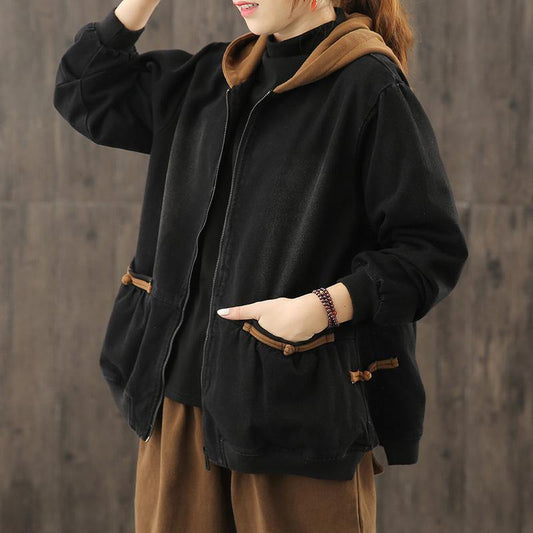 Classy yellow Plus Size trench coat Wardrobes hooded zippered  jackets - SooLinen