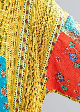 Classy yellow print clothes For Women o neck short sleeve Maxi summer Dress - SooLinen