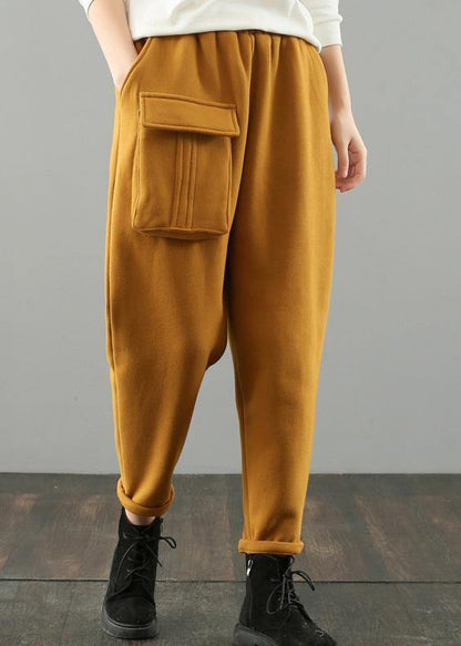 Classy yellow vintage pockets harem pants Gifts wild pants - SooLinen
