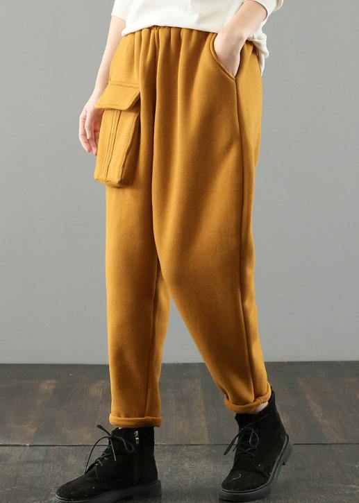 Classy yellow vintage pockets harem pants Gifts wild pants - SooLinen