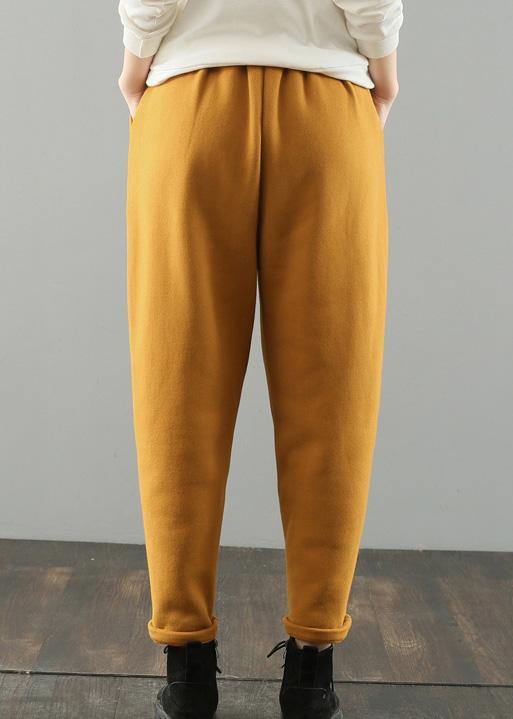 Classy yellow vintage pockets harem pants Gifts wild pants - SooLinen