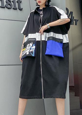 Classy zippered pockets Fine trench coat black baggy summer coats - SooLinen