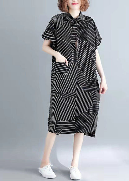 Edle schwarze Chiffon-Kleidung für Damen, lässig, für die Arbeit, Stehkragen, Sommerkleid