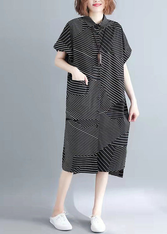 Edle schwarze Chiffon-Kleidung für Damen, lässig, für die Arbeit, Stehkragen, Sommerkleid