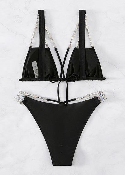 Club Black Backless Zircon Lingerie Set