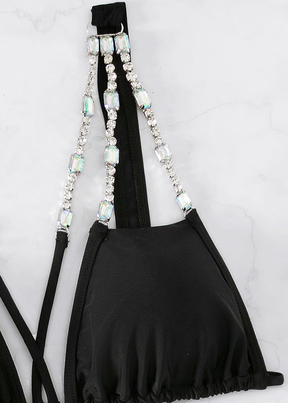 Club Black Backless Zircon Lingerie Set