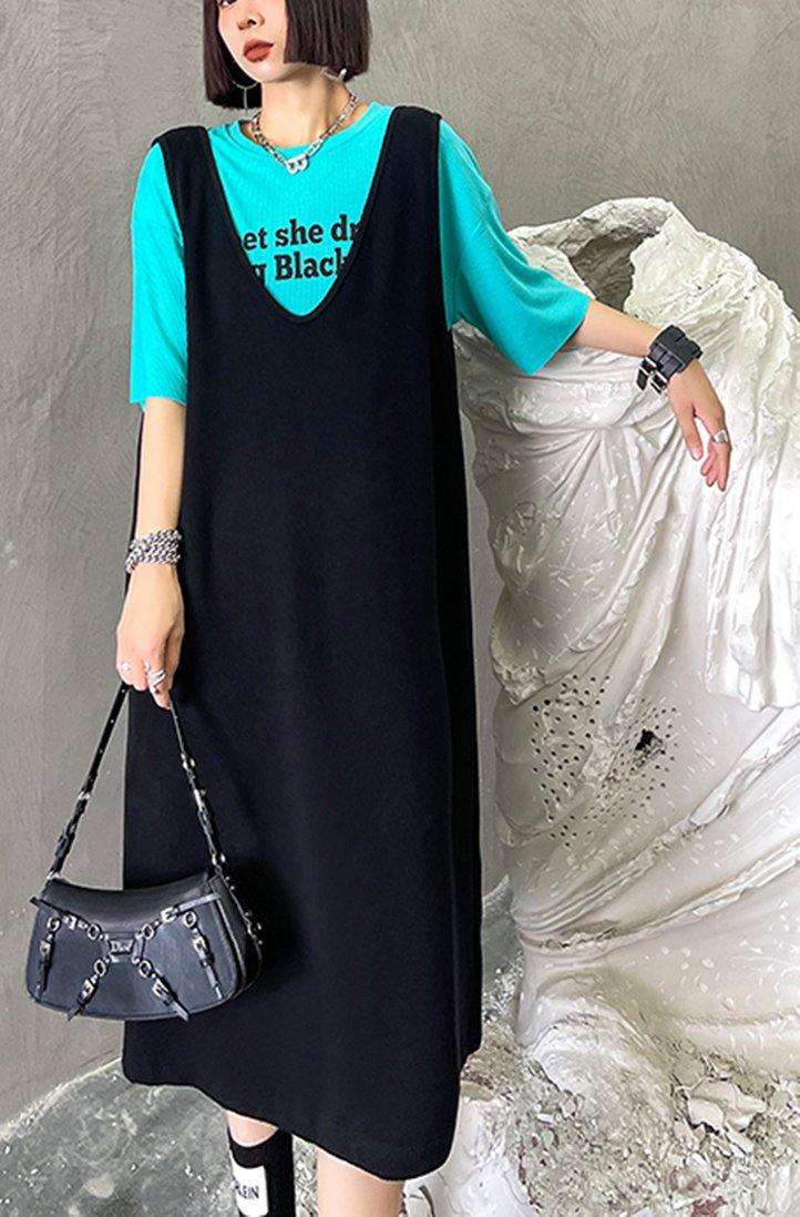 Club Black V Neck Cotton long Maxi Dress - SooLinen