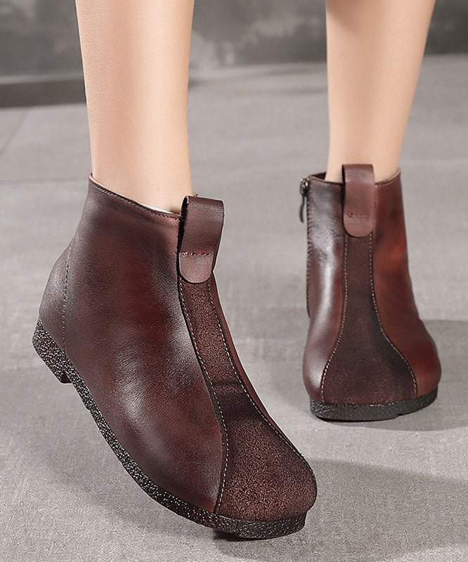 Schokoladenbraune Stiefel aus Rindsleder mit Reißverschluss und Spleißstiefeln