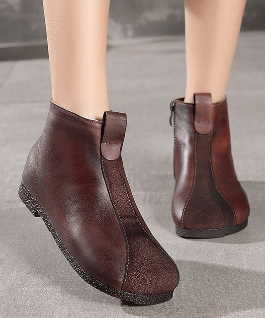 Schokoladenbraune Stiefel aus Rindsleder mit Reißverschluss und Spleißstiefeln