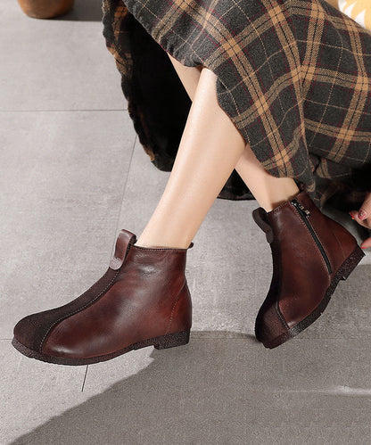 Schokoladenbraune Stiefel aus Rindsleder mit Reißverschluss und Spleißstiefeln