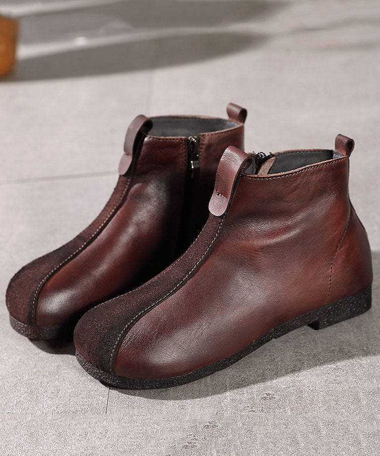 Schokoladenbraune Stiefel aus Rindsleder mit Reißverschluss und Spleißstiefeln