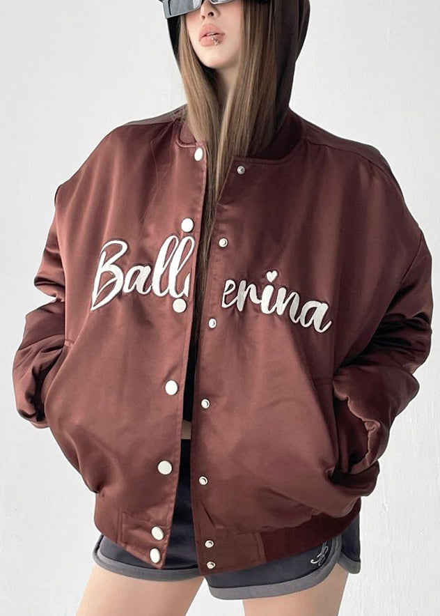 Coffee Button Pockets Cotton Filled Parkas Embroidered