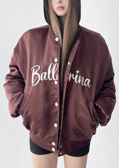 Coffee Button Pockets Cotton Filled Parkas Embroidered