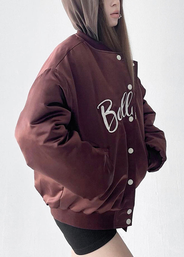 Coffee Button Pockets Cotton Filled Parkas Embroidered