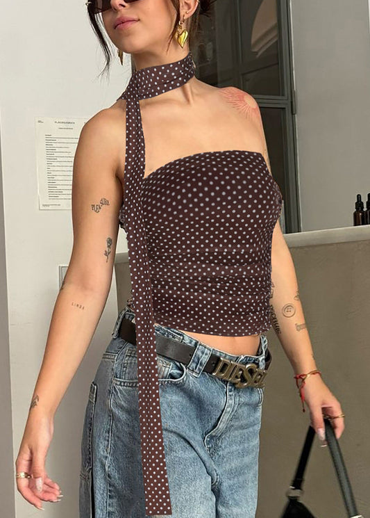 Coffee Dot Cotton Sleeveless Tank Strapless