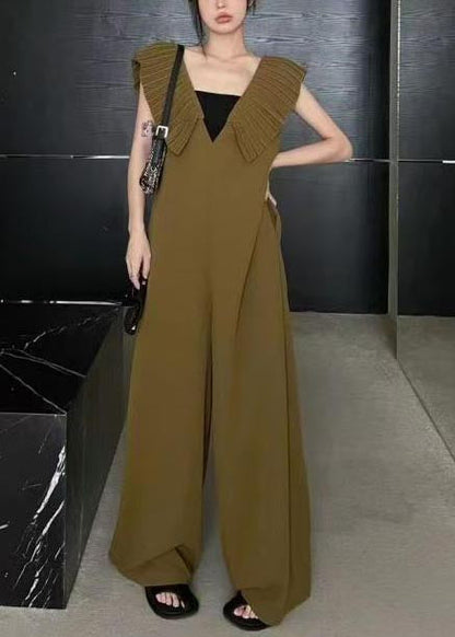 Coffee Draping Spandex Wide Leg Pants Jumpsuit Oversized Summer