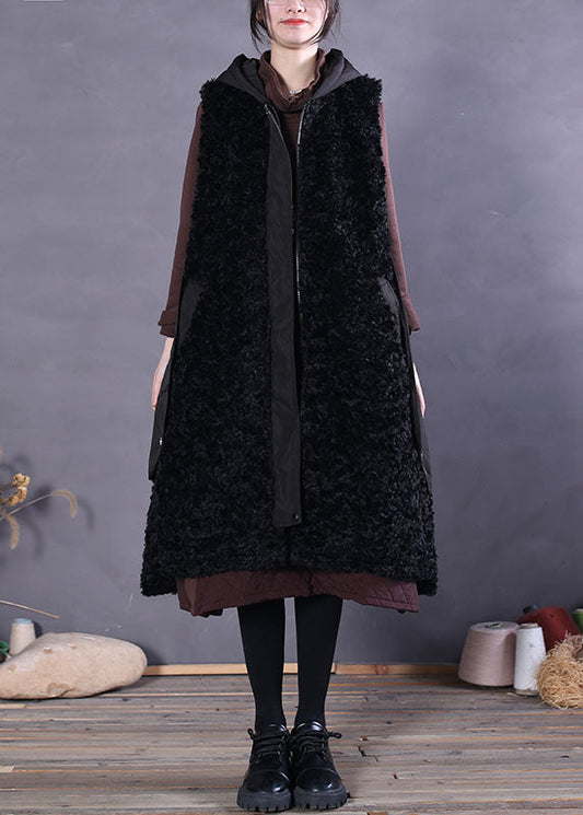 Lässige Strandweste aus Kunstpelz mit Reißverschluss und ärmellos, Schokoladenbraun