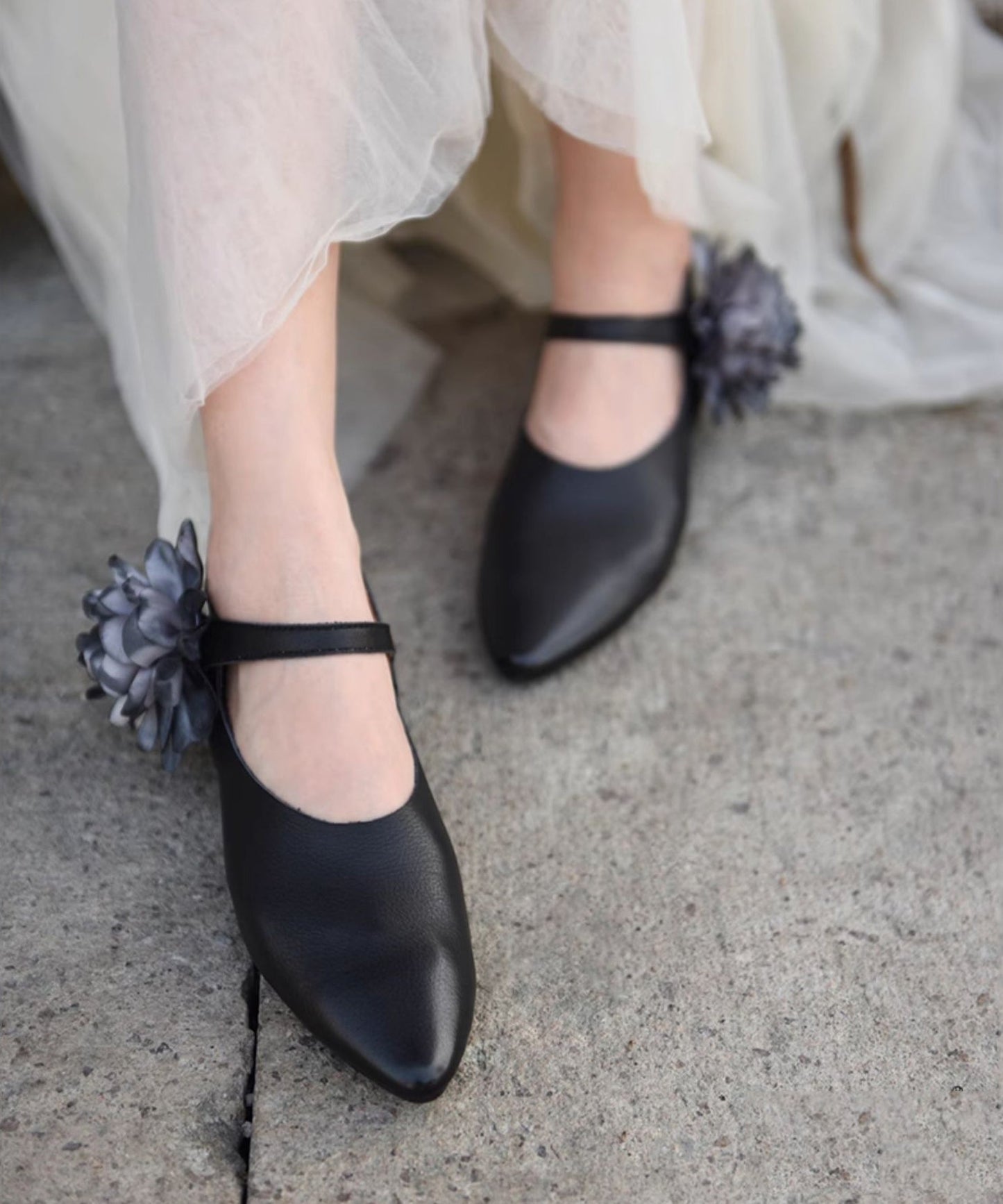 Coffee Flat Shoes For Women Buckle Strap Splicing Floral