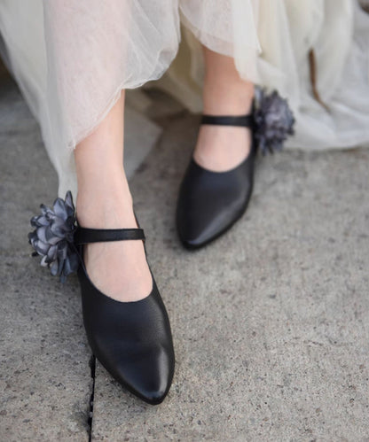 Coffee Flat Shoes For Women Buckle Strap Splicing Floral