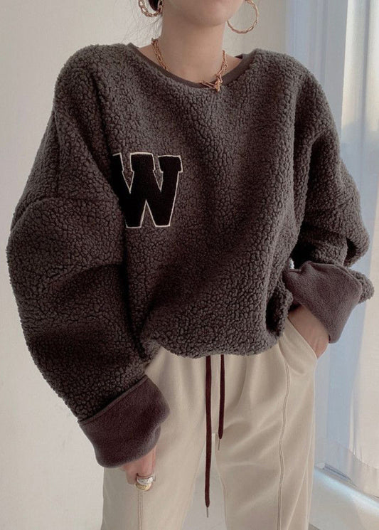 Coffee Letter Drawstring Teddy Winter Sweatshirts O Neck